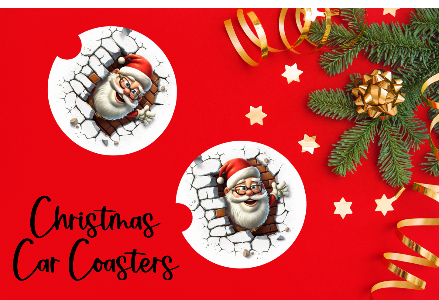 Coaster/Car-  Holiday/Events-  Christmas-  Funny Santa