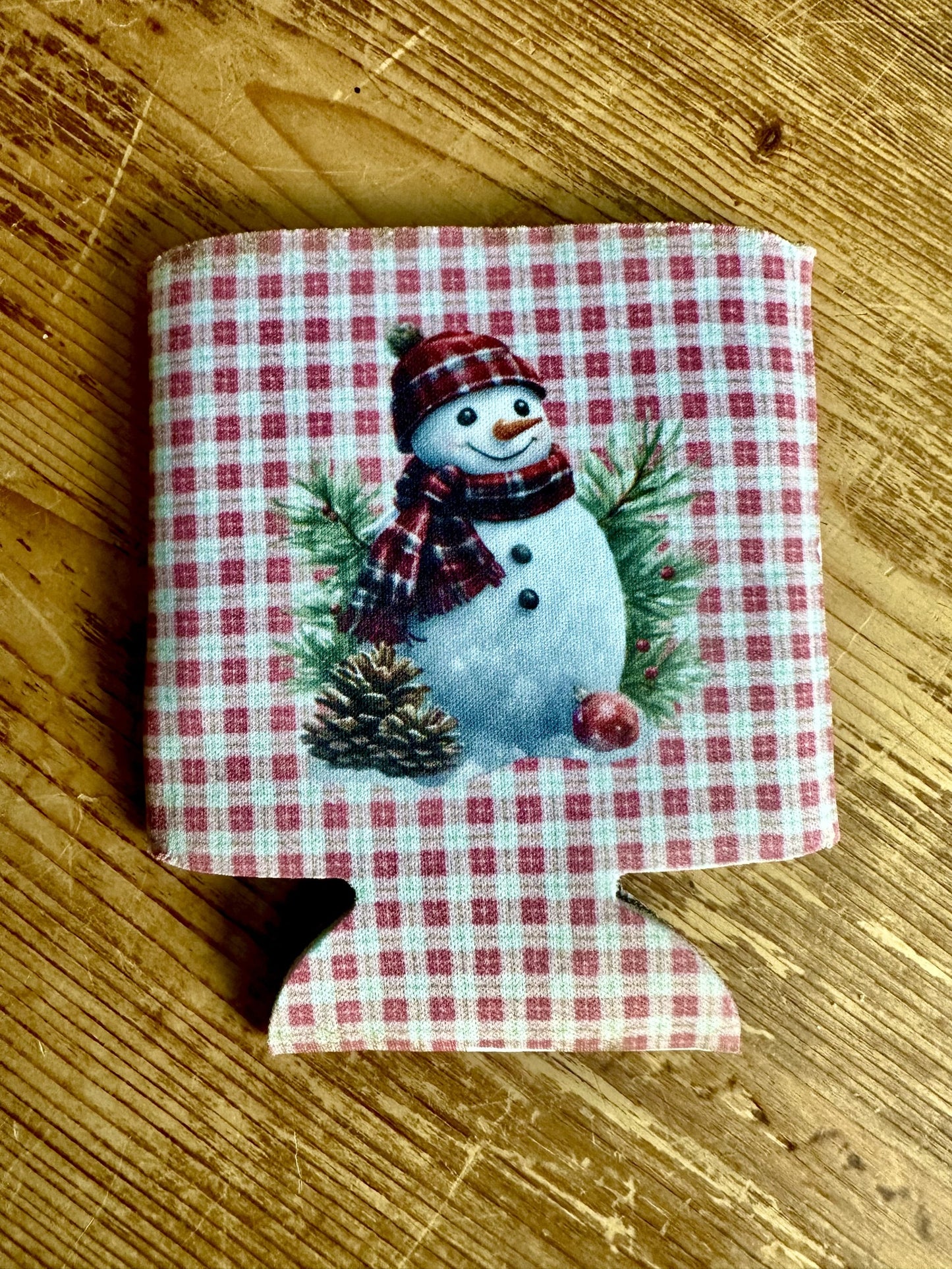 Koozie-  Holiday/Events-  Christmas-  Snowman with Red Plaid