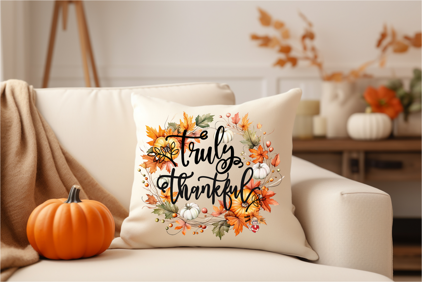 Pillow Cover-  Holiday/Events-  Fall-  Fall wreath Truly Thankful