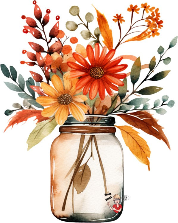 Pillow Cover-  Holiday/Events-  Fall-  Single Jar Fall Flowers