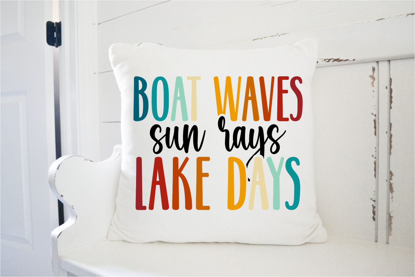 Pillow Cover-  Lake/Beach-  Boat Waves Sun Rays Lake Days