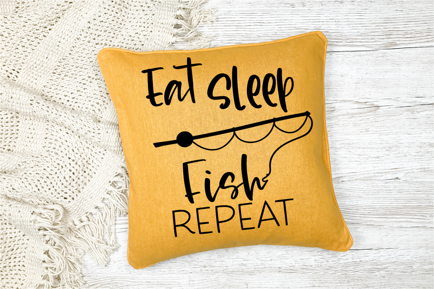 Pillow Cover-  Lake/Beach-  Eat Sleep Fish Repeat