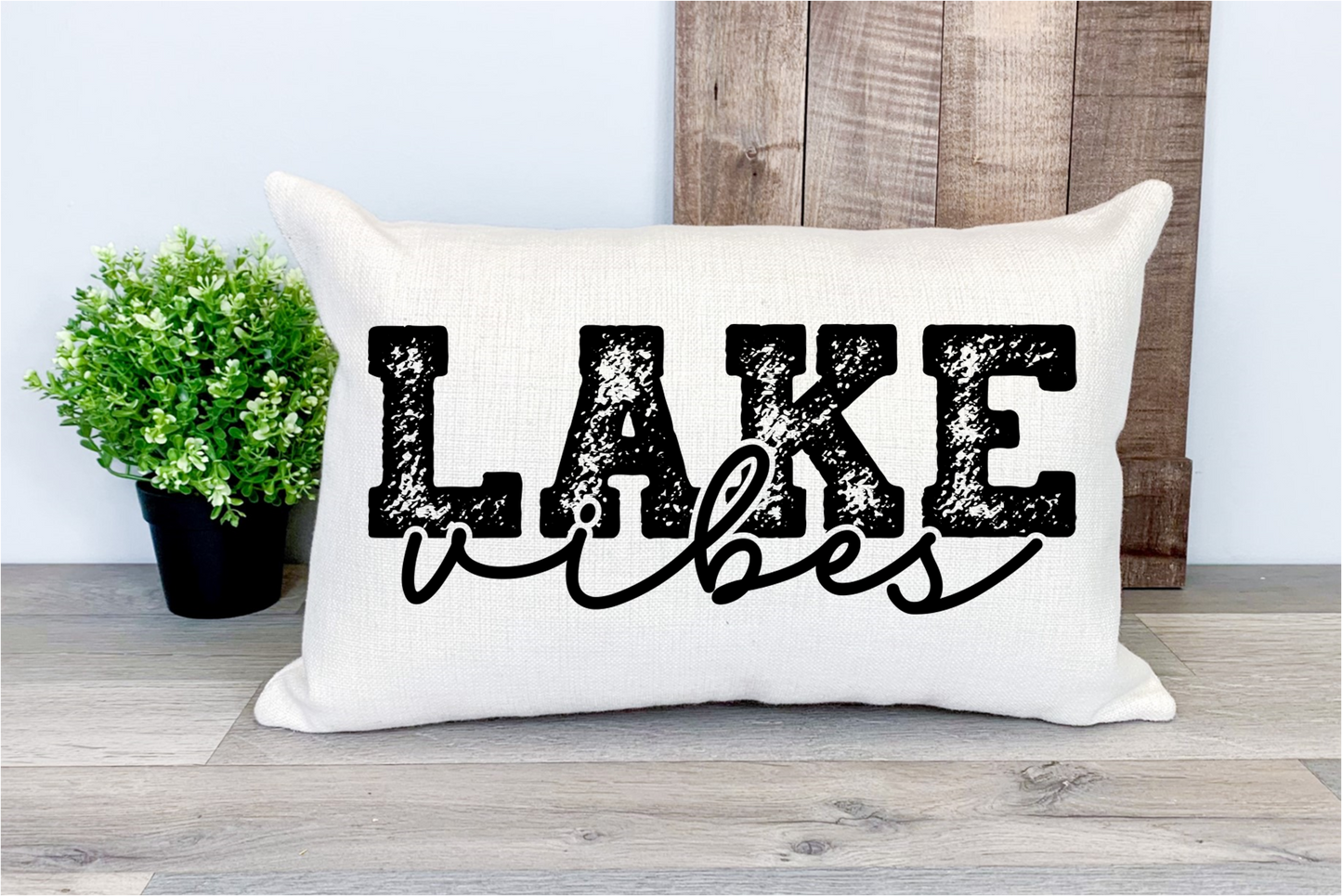 Pillow Cover-  Lake/Beach-  Lake Vibes Distressed Black