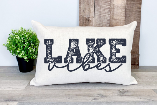 Pillow Cover-  Lake/Beach-  Lake Vibes Distressed Navy Blue