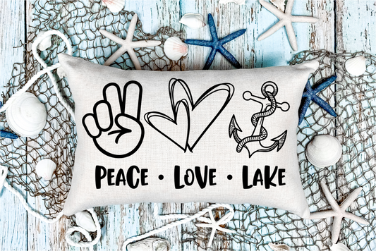 Pillow Cover-  Lake/Beach-  Peace Lover Lake-  Black