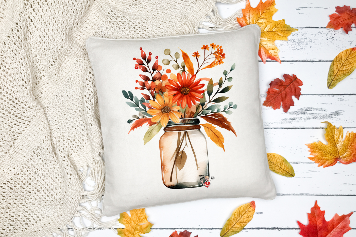 Pillow Cover-  Holiday/Events-  Fall-  Single Jar Fall Flowers