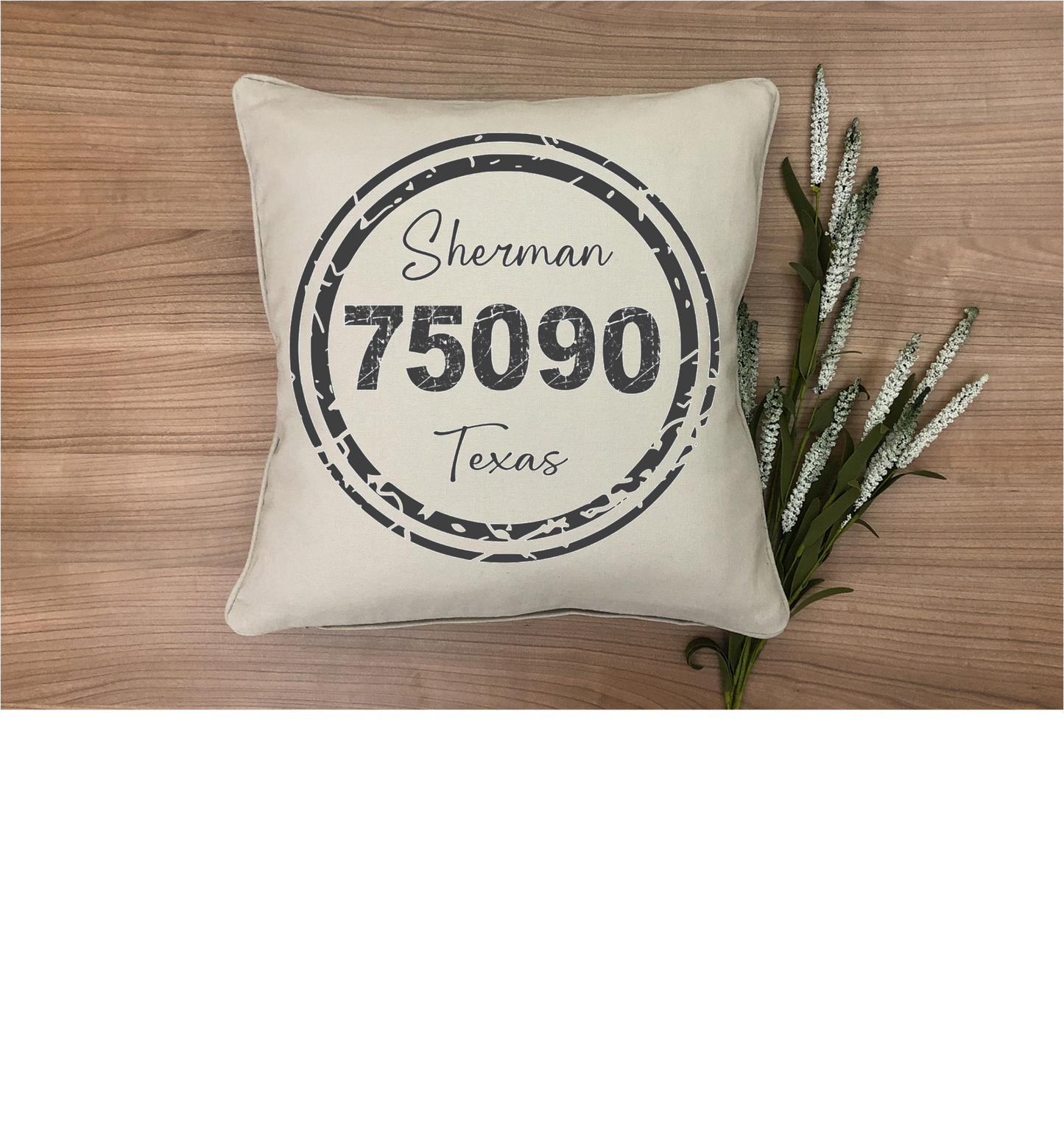 Pillow Cover-  State/City-  Custom  Circle zip code with City and State