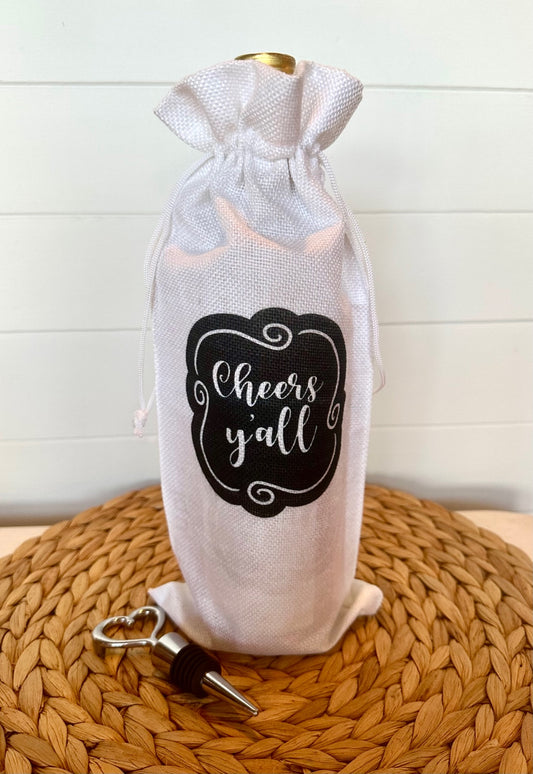 Wine Bags-  Cheers Ya'll-  Black chalkboard