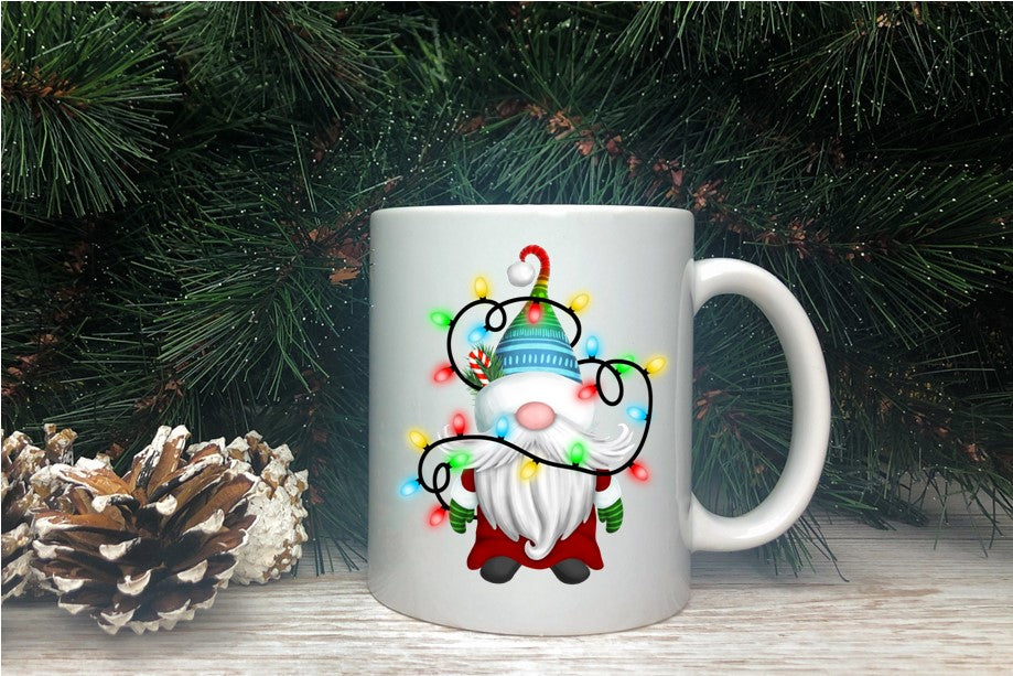 Coffee Mug-  Holidays/Events-  Christmas-  Gnome with Christmas Lights