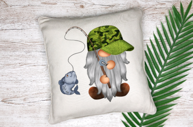 Pillow Cover-  Fishing-  Gnome Fisherman