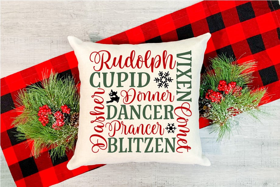 Pillow Cover-  Christmas-  List of Reindeers