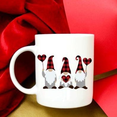 Coffee Mug-  Holidays/Events-  Valentine's Day-  3 Gnomes Red Plaid