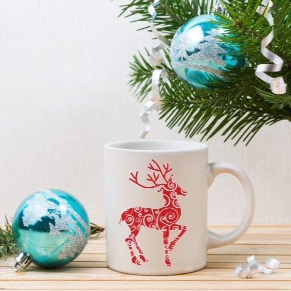 Coffee Mug-  Holidays/Events-  Christmas-  Deer Red Swirl