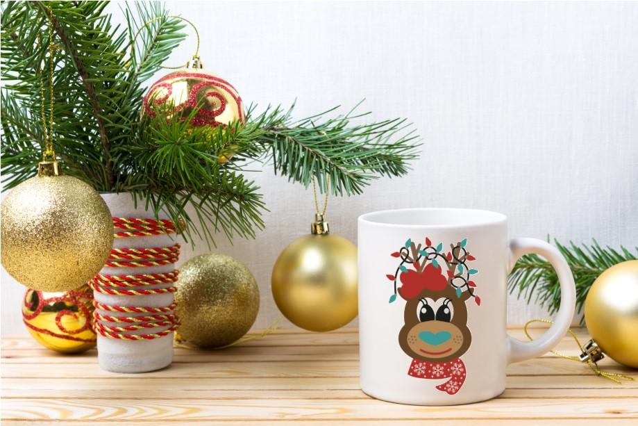 Coffee Mug-  Holidays/Events-  Christmas-  Reindeer Girl with Christmas Lights