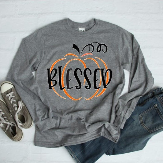 T-Shirt Adult-  Holiday/Events-  Thanksgiving-  Pumpkin Blessed-  Long Sleeve